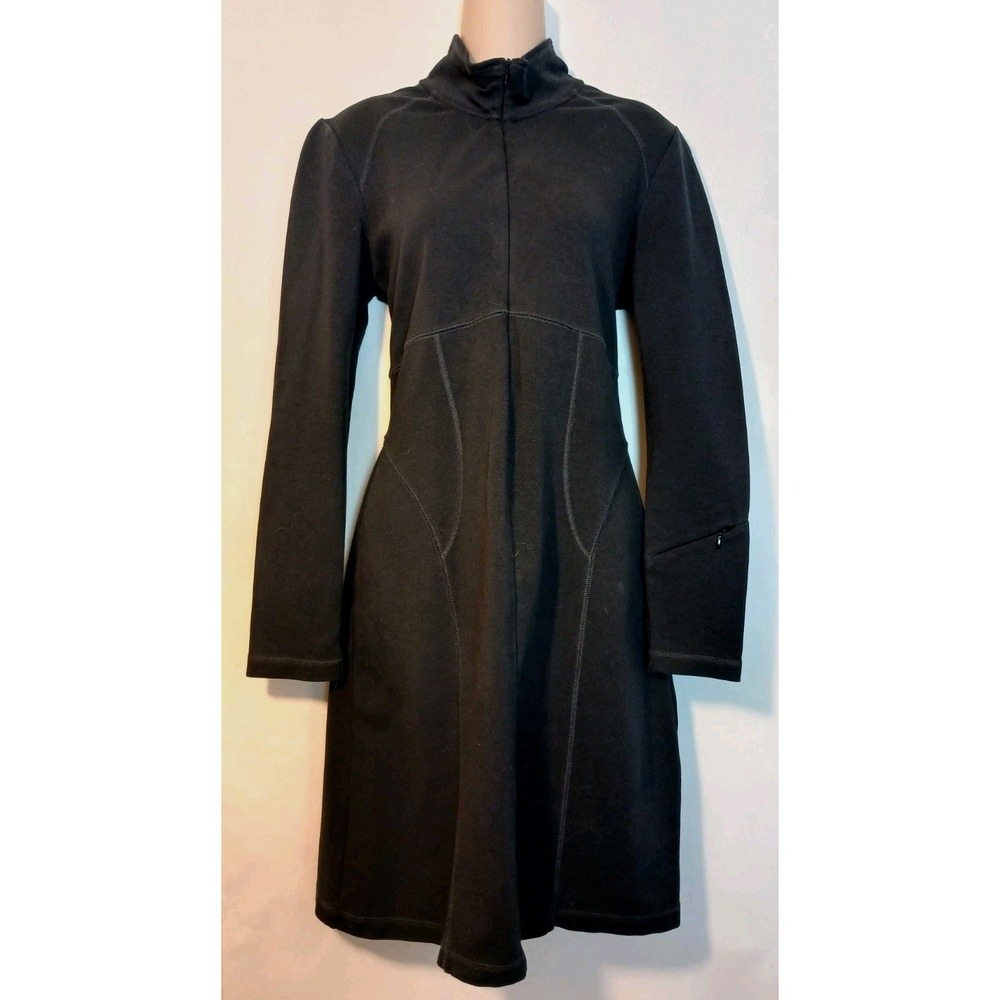ATHLETA Cassidy Ponte Knit Zip Long Sleeve Dress BLACK Size  Medium  D131